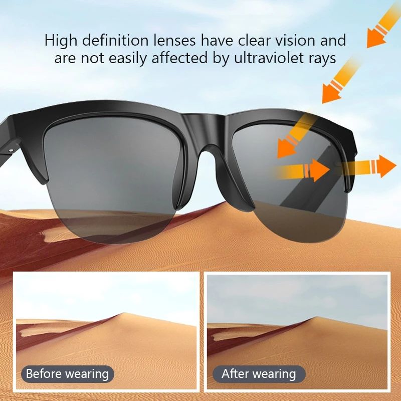 Gafas de sol inteligentes polarizadas con bluetooth, proteción UVA 100% micrófono y altavoces.